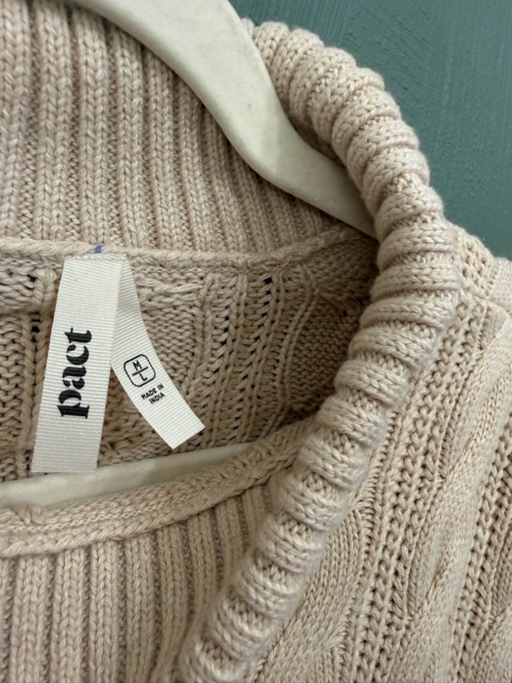 Pact Women’s Cable Knit Poncho Sweater Fisherman Vest Color Sandshell Size M/L - Picture 5 of 9